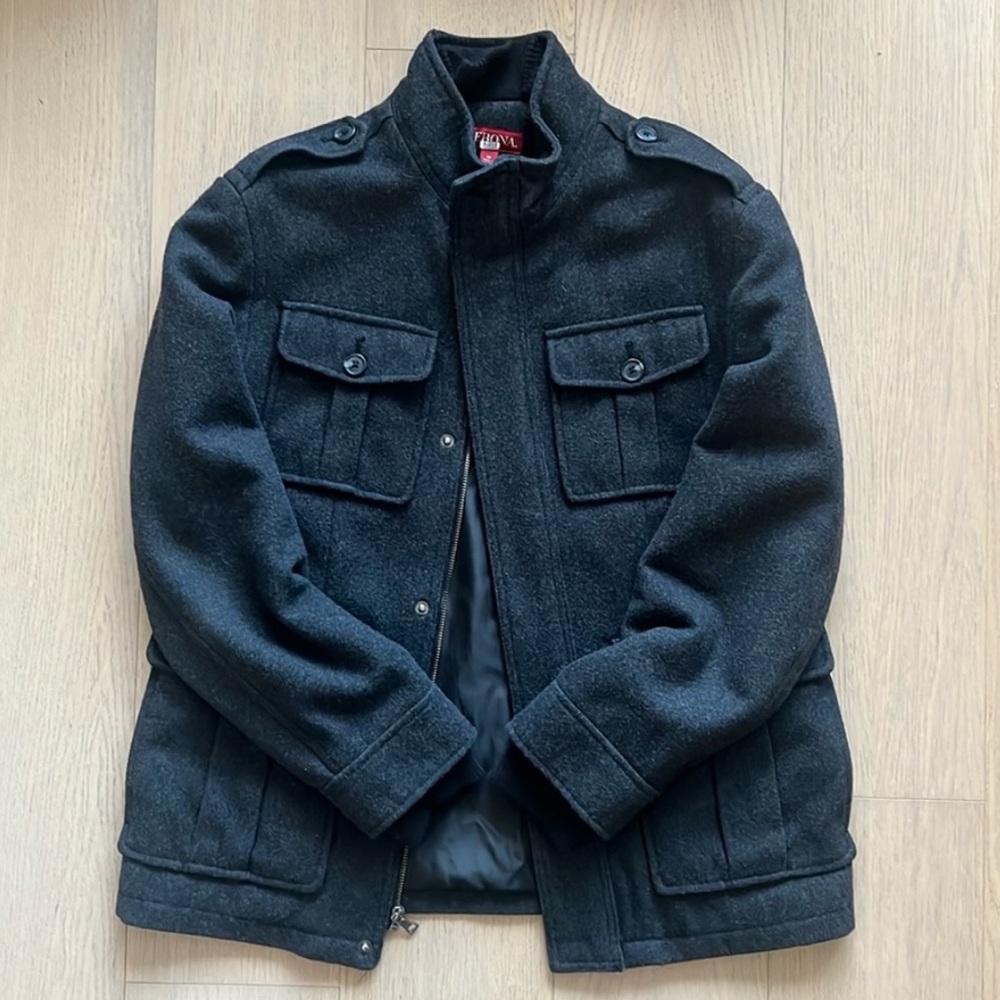๐ Merona Charcoal Black Wool Blend Full Zip & Button Up Winter Coat Jacket, Sz S - Picture 5 of 14